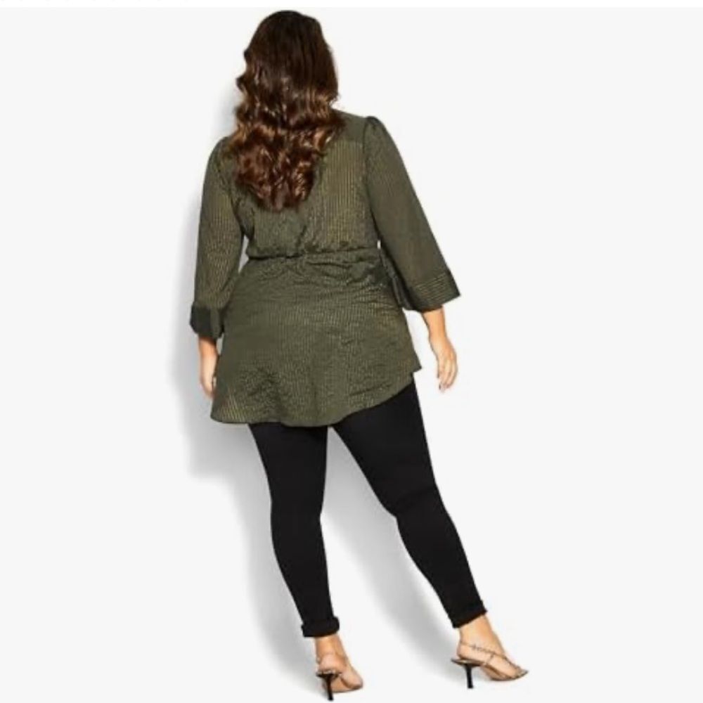 NWT CITY CHIC size 12 olive jacquard wrap shirt top Whitney v-neck blouse - Picture 2 of 7